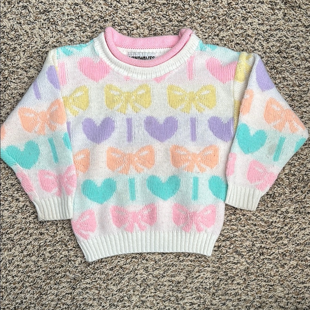 Vintage Colorful Heart and Bow Sweater
